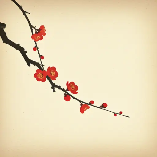 红杏花枝水墨画